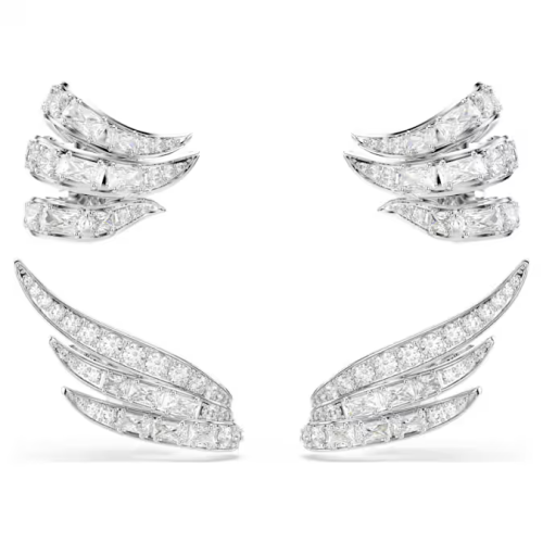Vienna ear cuffs Mixed cuts, Swan, White, Rhodium plated