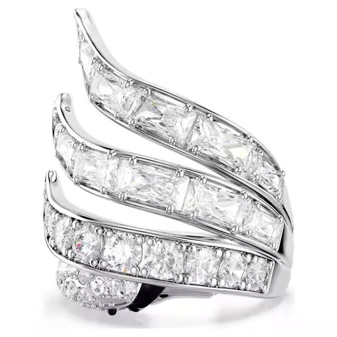 Vienna cocktail ring Mixed cuts, Swan, White, Rhodium plated
