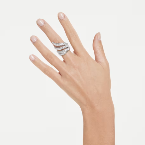 Vienna cocktail ring Mixed cuts, Swan, White, Rhodium plated