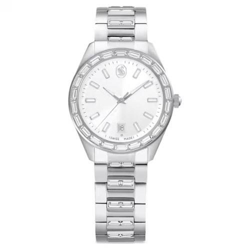 Matrix date watch Swiss Made, Metal bracelet, Silver tone, Stainless steel