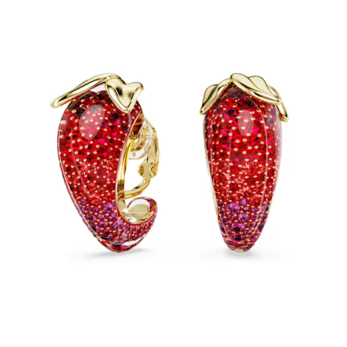 Idyllia clip earrings Red, 18K gold finish
