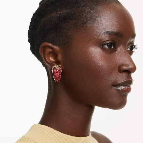 Idyllia clip earrings Red, 18K gold finish