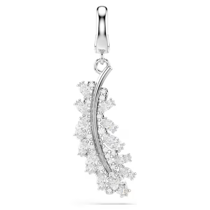 Vienna charm Mixed cuts, Feather, White, Rhodium plated