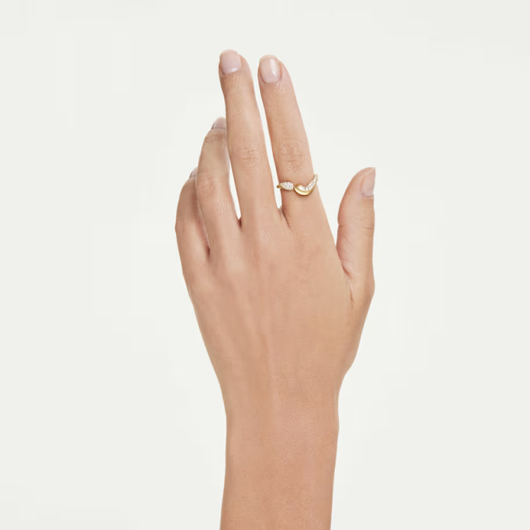 Classica open ring Round cut, White, Sterling silver, 18K gold finish