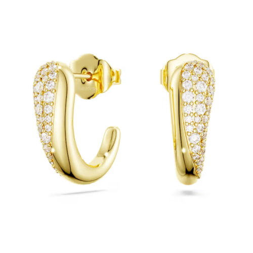 Classica hoop earrings Round cut, White, Sterling silver, 18K gold finish