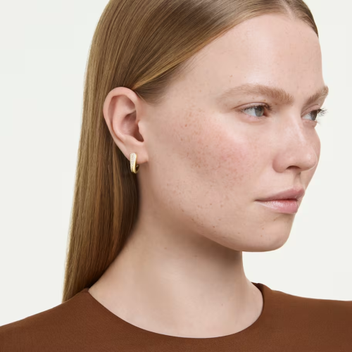 Classica hoop earrings Round cut, White, Sterling silver, 18K gold finish