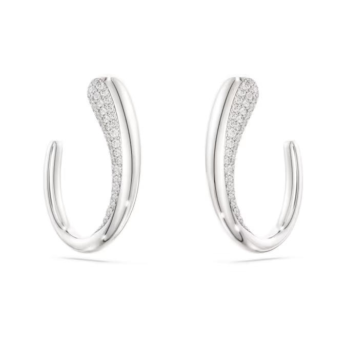 Classica hoop earrings Round cut, White, Sterling silver