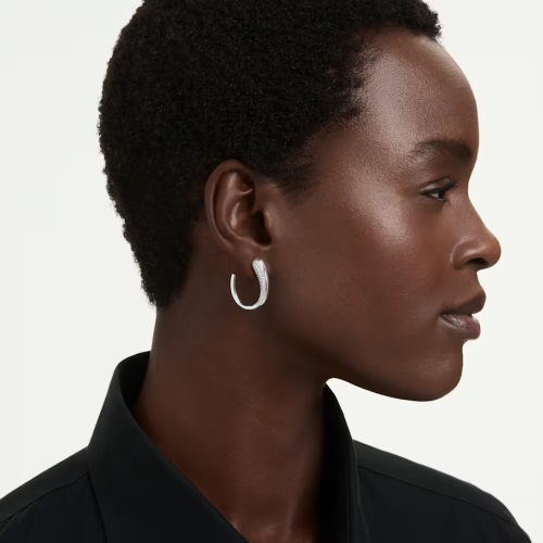Classica hoop earrings Round cut, White, Sterling silver