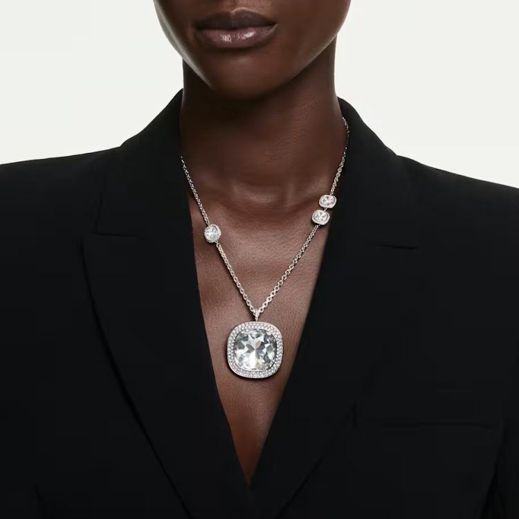 Una Angelic pendant and brooch Cushion cut, White, Mixed Plating