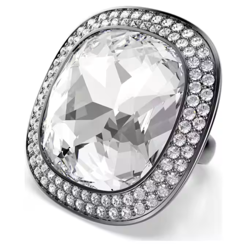 Una Angelic cocktail ring Cushion cut, White, Ruthenium plated