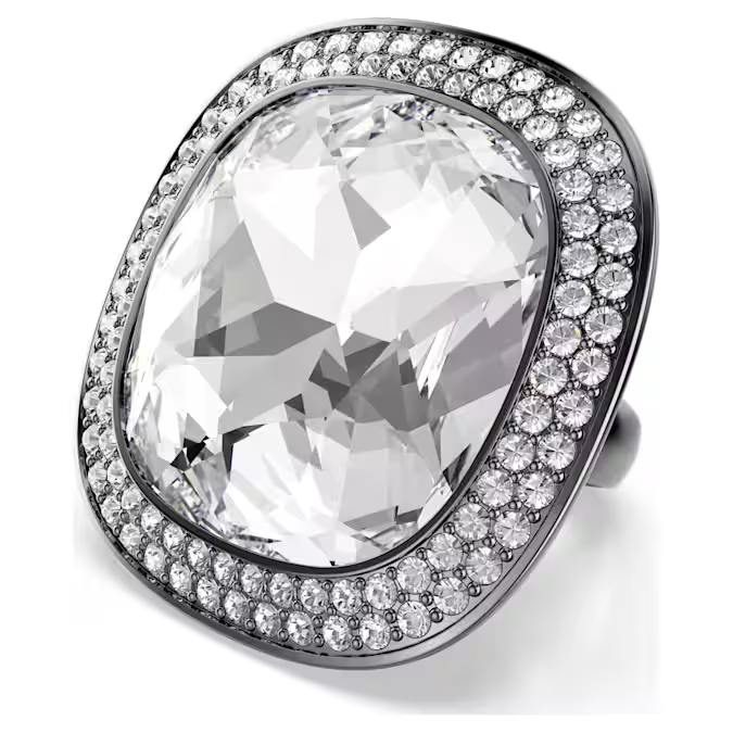 Una Angelic cocktail ring Cushion cut, White, Ruthenium plated