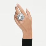 Una Angelic cocktail ring Cushion cut, White, Ruthenium plated