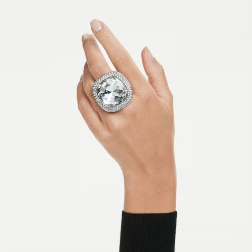 Una Angelic cocktail ring Cushion cut, White, Ruthenium plated