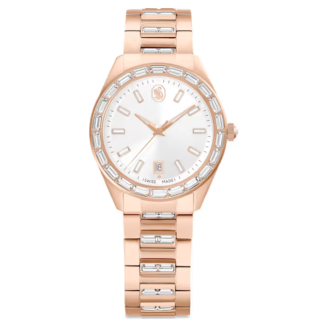 Matrix date watch Swiss Made, Metal bracelet, Rose gold tone, Rose gold-tone finish