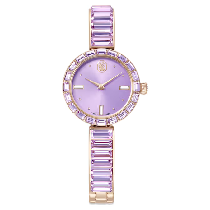 Matrix bangle watch Swiss Made, Crystal bracelet, Purple, Champagne gold-tone finish
