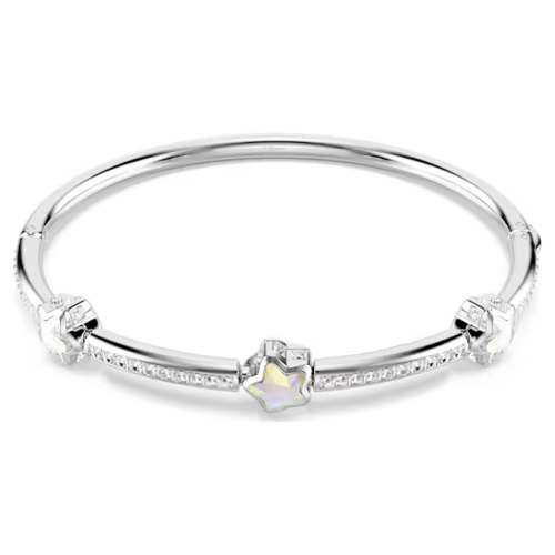 Chroma bangle Mixed cuts, Star, White, Rhodium plated