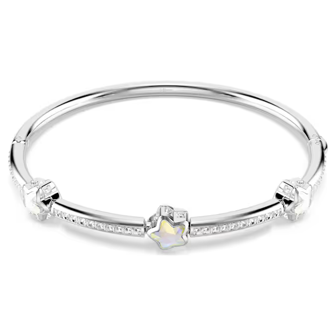 Chroma bangle Mixed cuts, Star, White, Rhodium plated