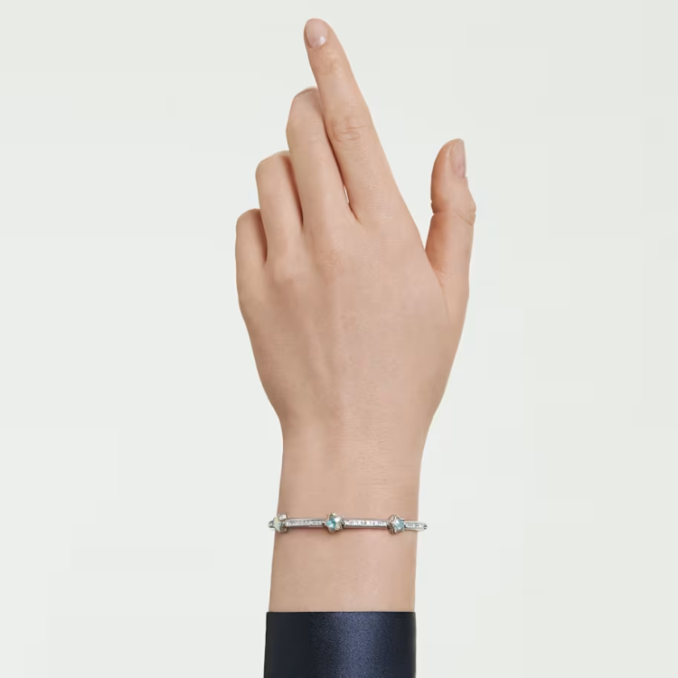 Chroma bangle Mixed cuts, Star, White, Rhodium plated