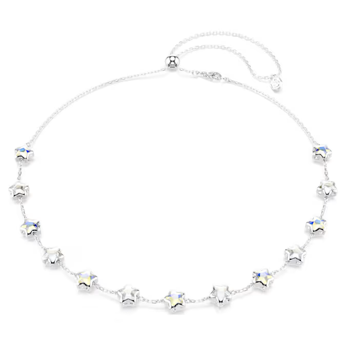 Chroma necklace Mixed cuts, Star, White, Rhodium plated