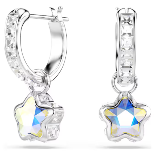 Chroma drop earrings Mixed cuts, Star, White, Rhodium plated
