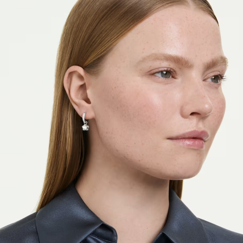 Chroma drop earrings Mixed cuts, Star, White, Rhodium plated