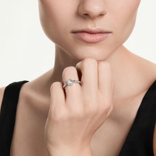 Chroma ring Mixed cuts, Star, White, Rhodium plated