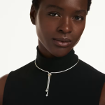 Hyperbola Y necklace Round cut, Knot, White, Mixed metal finish