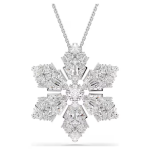 Idyllia pendant and brooch Mixed cuts, Snowflake, White, Rhodium plated