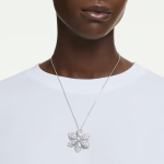 Idyllia pendant and brooch Mixed cuts, Snowflake, White, Rhodium plated