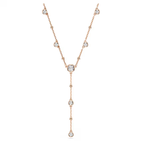 Imber Y necklace Round cut, White, 18K rose gold finish