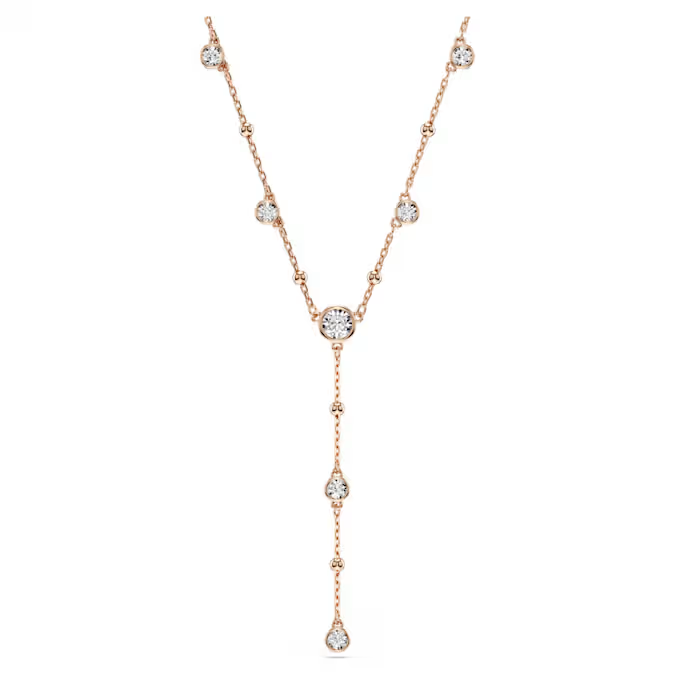 Imber Y necklace Round cut, White, 18K rose gold finish
