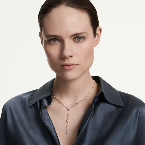 Imber Y necklace Round cut, White, 18K rose gold finish