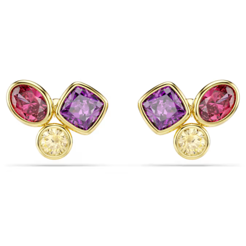 Imber stud earrings Mixed cuts, Multicolored, 18K gold finish