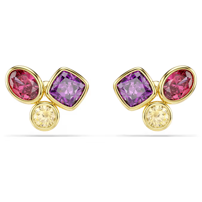 Imber stud earrings Mixed cuts, Multicolored, 18K gold finish