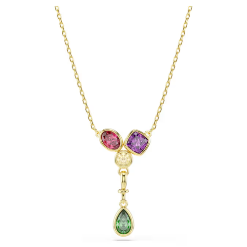Imber Y pendant Mixed cuts, Multicolored, 18K gold finish