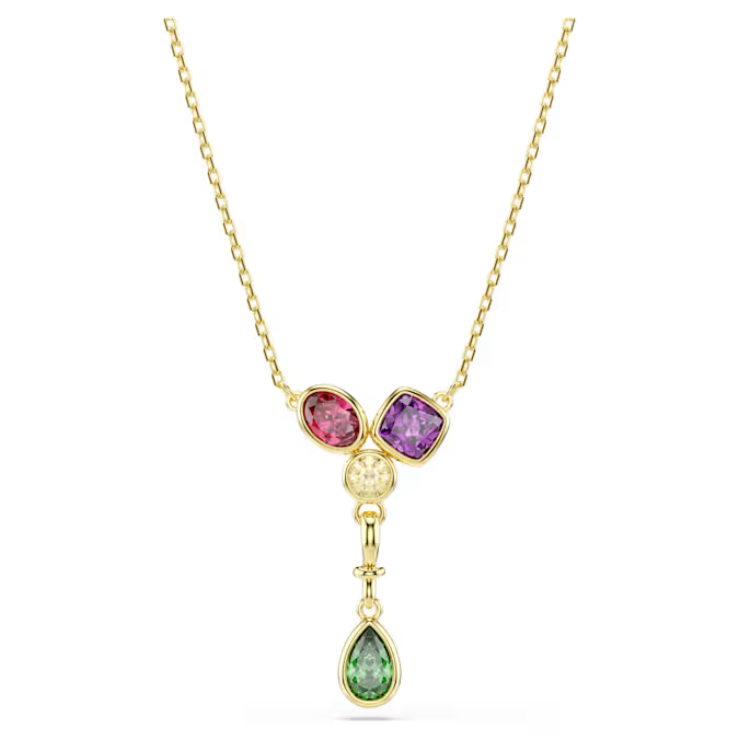 Imber Y pendant Mixed cuts, Multicolored, 18K gold finish