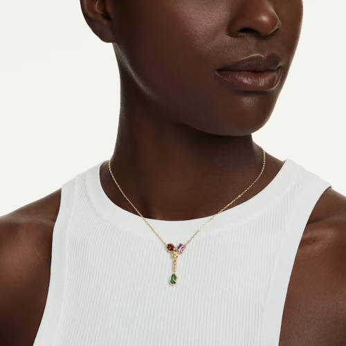 Imber Y pendant Mixed cuts, Multicolored, 18K gold finish