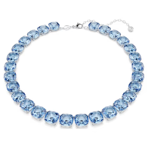 Millenia necklace Cushion cut, Blue, Rhodium plated