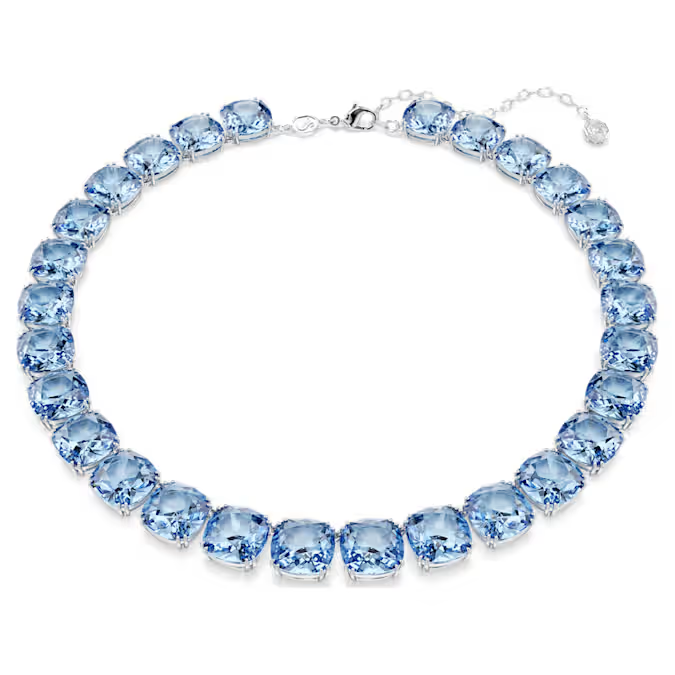 Millenia necklace Cushion cut, Blue, Rhodium plated
