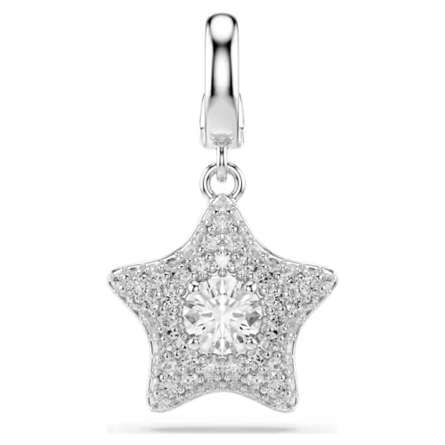 Sublima charm Round cut, Star, White, Rhodium plated