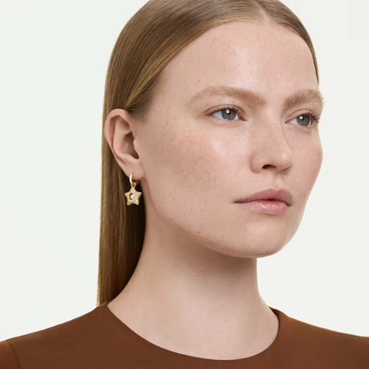 Sublima drop earrings Round cut, Star, Multicolored, 18K gold finish
