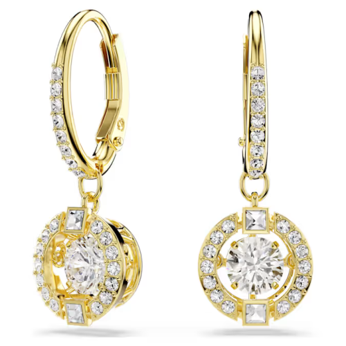 Una Angelic drop earrings Round cut, White, 18K gold finish