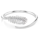 Vienna bangle Mixed cuts, Feather, White, Rhodium plated