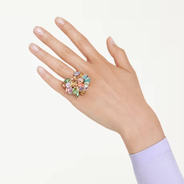 Gema cocktail ring Mixed cuts, Multicolored, 18K gold plated