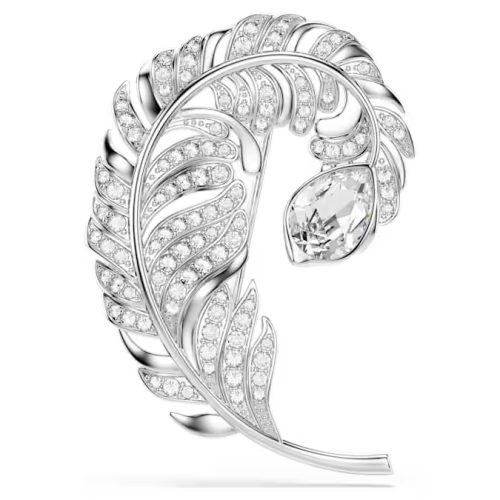 Idyllia brooch Mixed cuts, Feather, Rhodium plated