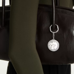 Bag charm Round cut, White, Rhodium plated