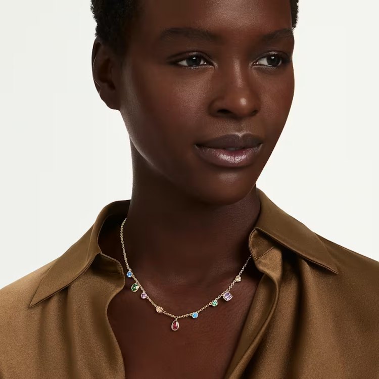 Imber necklace Mixed cuts, Multicolored, 18K gold finish