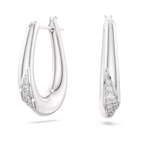Swarovski Classica hoop earrings Round cut, Small, White, Sterling silver