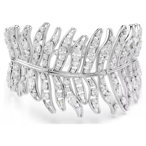 Vienna bracelet Mixed cuts, Feather, White, Rhodium plated