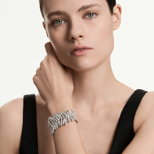 Vienna bracelet Mixed cuts, Feather, White, Rhodium plated